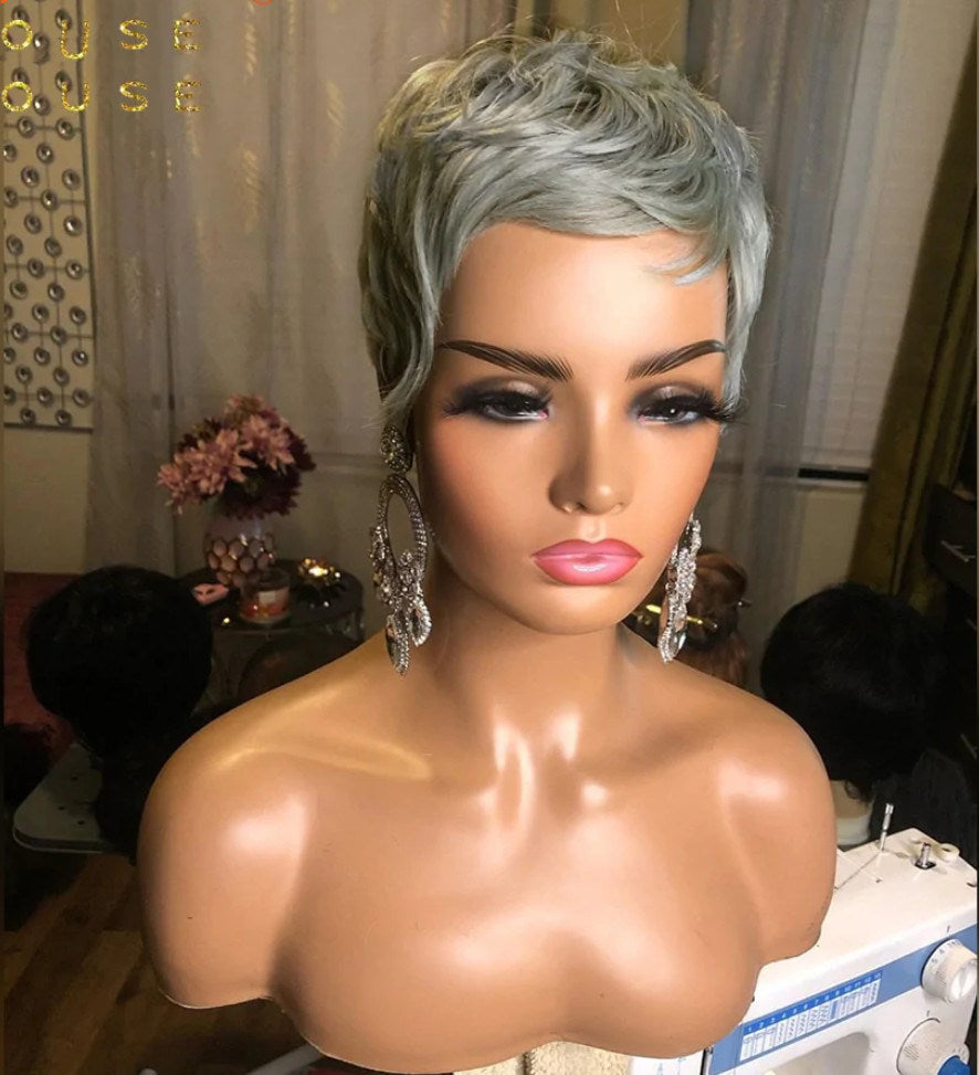 Women's wig short hair silver gray mechanism rose net chemical fiber wDobaDealsexpress.shopwig short hair silver gray mechanism rose net chemical fiber wig head set Pixie cut wigHighlights
Women's wigs short hair