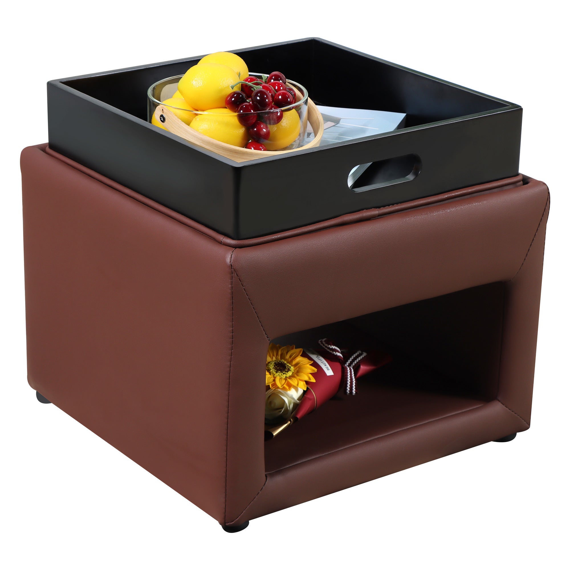 Stylish Faux Leather Upholstered Storage Ottoman with Tray Square FootDobaDealsexpress.shopStylish Faux Leather Upholstered Storage OttomanHighlights
Contemporary Style: faux leather surface and unique style will add extra modern and gorgeous to your space.
Multifunctional: It's a convenient storage ott