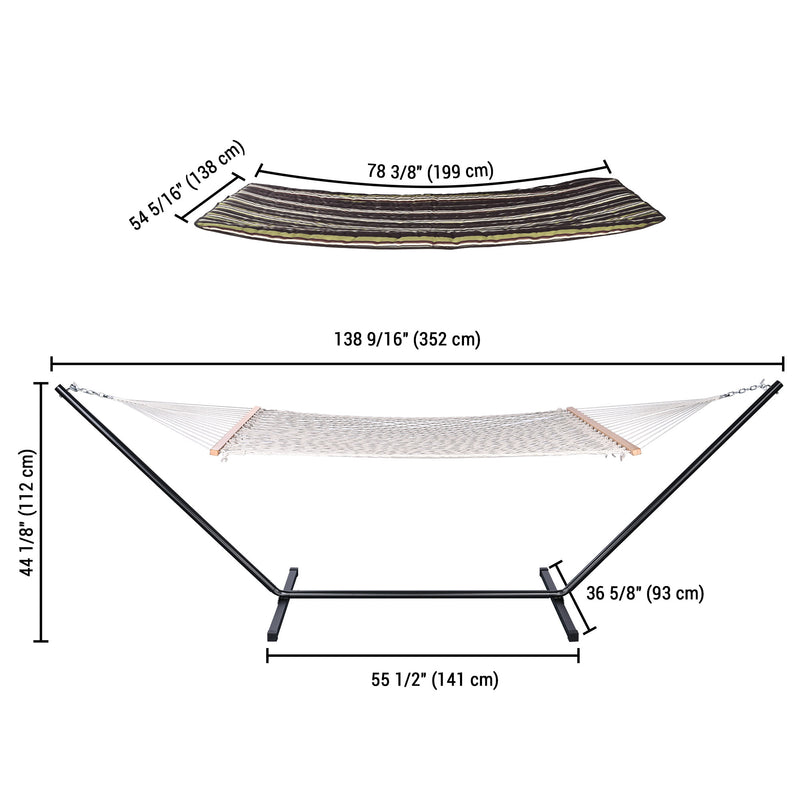 Hammock with standDobaDealsexpress.shopHammockDetails
Features:- Portable Freestanding Hammock - This 138 9/16" x 52 3/8" x 44 1/8" 2 Person Hammock with Stand can be easily set up in minutes without any tools, 