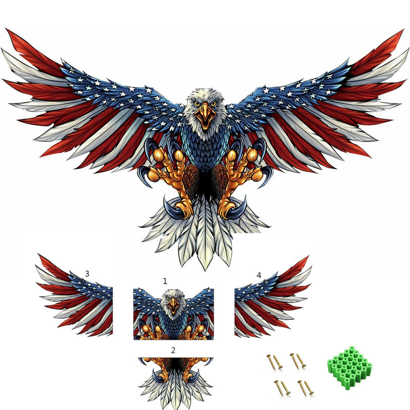 1 Pack/3pcs; Metal Wall Art (40"x24"); Oversize Metal Eagle Wall Decor American Flag Bald Eagle Hanging Patriotic Sculpture Independence Day Wall Decorations