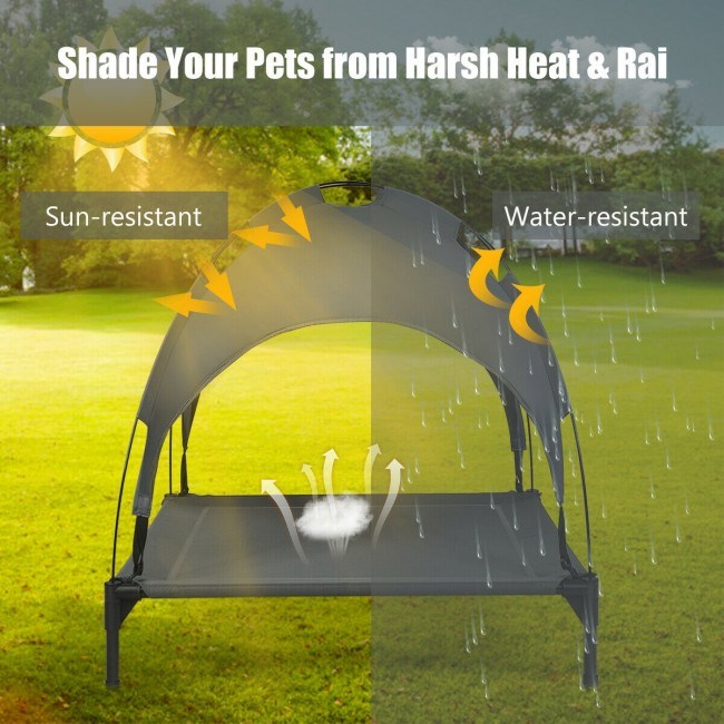 Portable Elevated Outdoor Pet Bed with Removable Canopy ShadeDobaDealsexpress.shopPortable Elevated Outdoor Pet BedHighlights
High-quality Materials and Stable Structure: The dog bed is made of high-quality iron pipes, which prevents rust and corrosion. With 4 non-slip feet, this