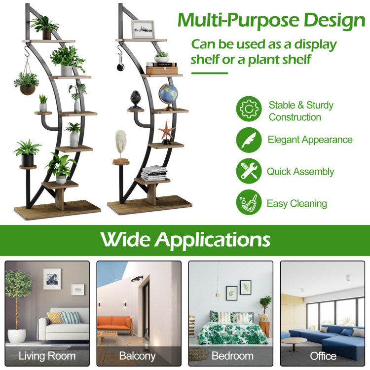 6-Tier 9 Potted Metal Plant Stand Holder Display Shelf with HookDobaDealsexpress.shop6-Tier 9 Potted Metal Plant Stand Holder Display ShelfHighlights
Multi-Layer Storage Space: The 6-tier moon half plant stand adopts a 6-layer ladder structure, which not only provides ample storage and display space for