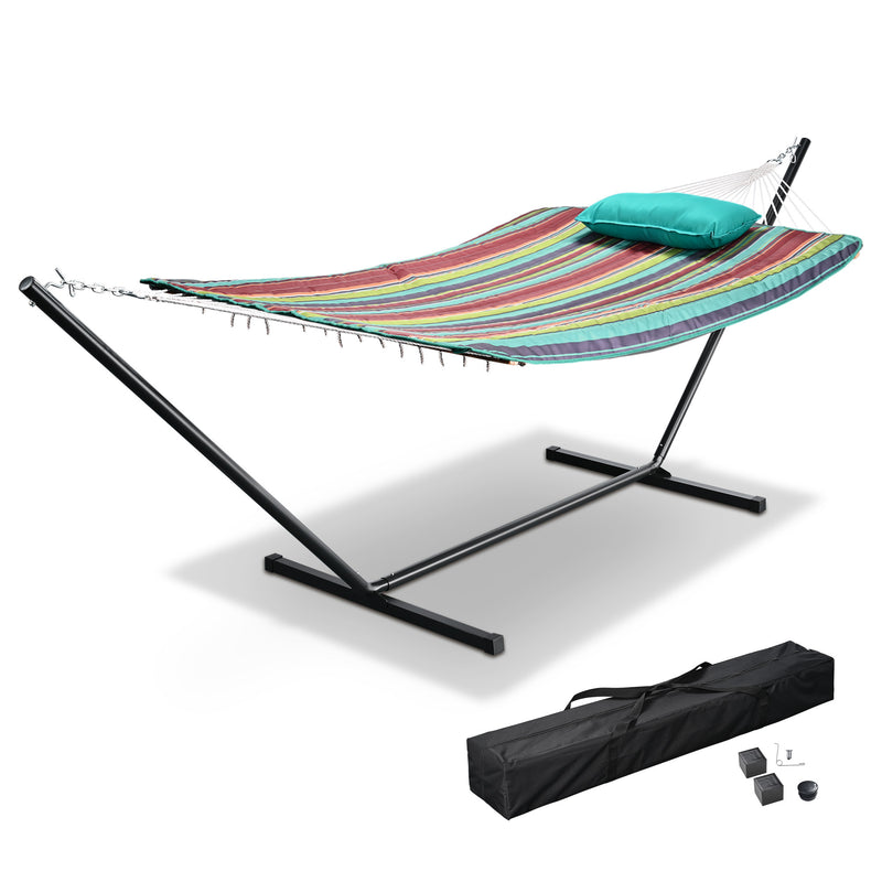 Hammock with standDobaDealsexpress.shopHammockDetails
Features:- Portable Freestanding Hammock - This 138 9/16" x 52 3/8" x 44 1/8" 2 Person Hammock with Stand can be easily set up in minutes without any tools, 