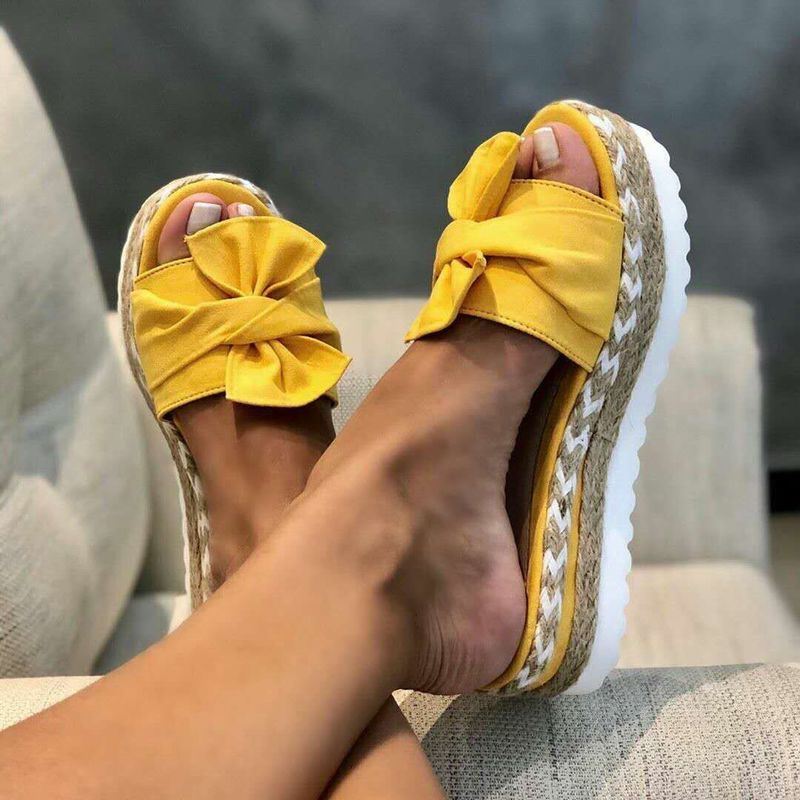 Women Slippers Summer 2020 Platform Wedges Mid Heels Bow Tie Peep Toe Fashion Slides Beach Outdoor Ladies Shoes Zapatos De Mujer