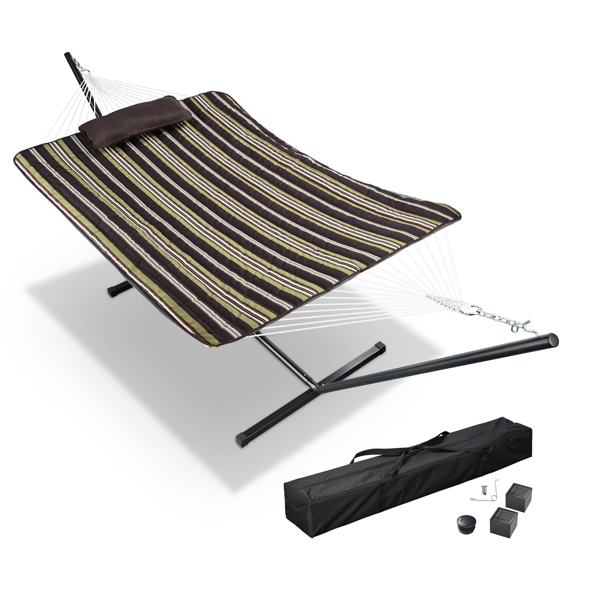 Hammock with standDobaDealsexpress.shopHammockDetails
Features:- Portable Freestanding Hammock - This 138 9/16" x 52 3/8" x 44 1/8" 2 Person Hammock with Stand can be easily set up in minutes without any tools, 