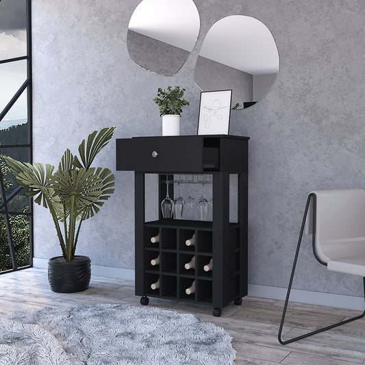 Bar Cart Bayamon, Twelve Wine Cubbies, Four Legs, Black Wengue FinishDobaDealsexpress.shopBar Cart Bayamon, Twelve Wine Cubbies,Specification
Main Color:Black
Main Material:Particle Board
Details
Product Features:
Twelve Wine Cubbies
Four Legs
One Open Shelf
Superior Top 27,44''
Our furniture