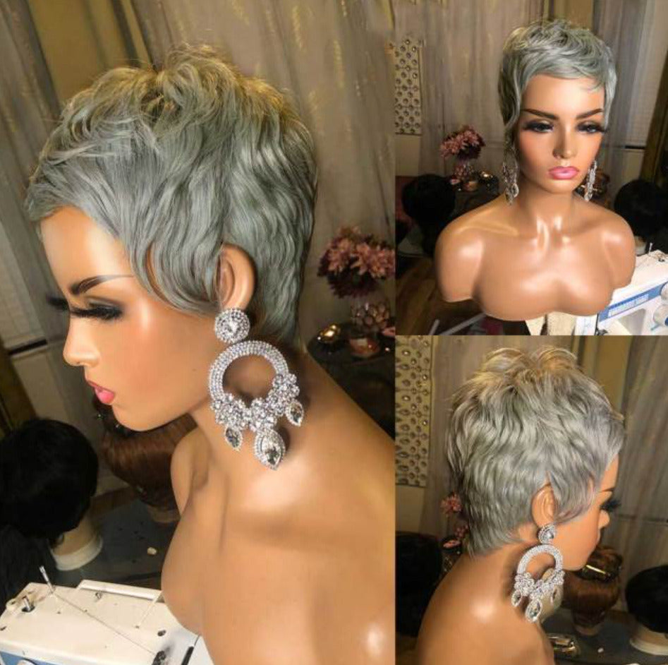 Women's wig short hair silver gray mechanism rose net chemical fiber wDobaDealsexpress.shopwig short hair silver gray mechanism rose net chemical fiber wig head set Pixie cut wigHighlights
Women's wigs short hair