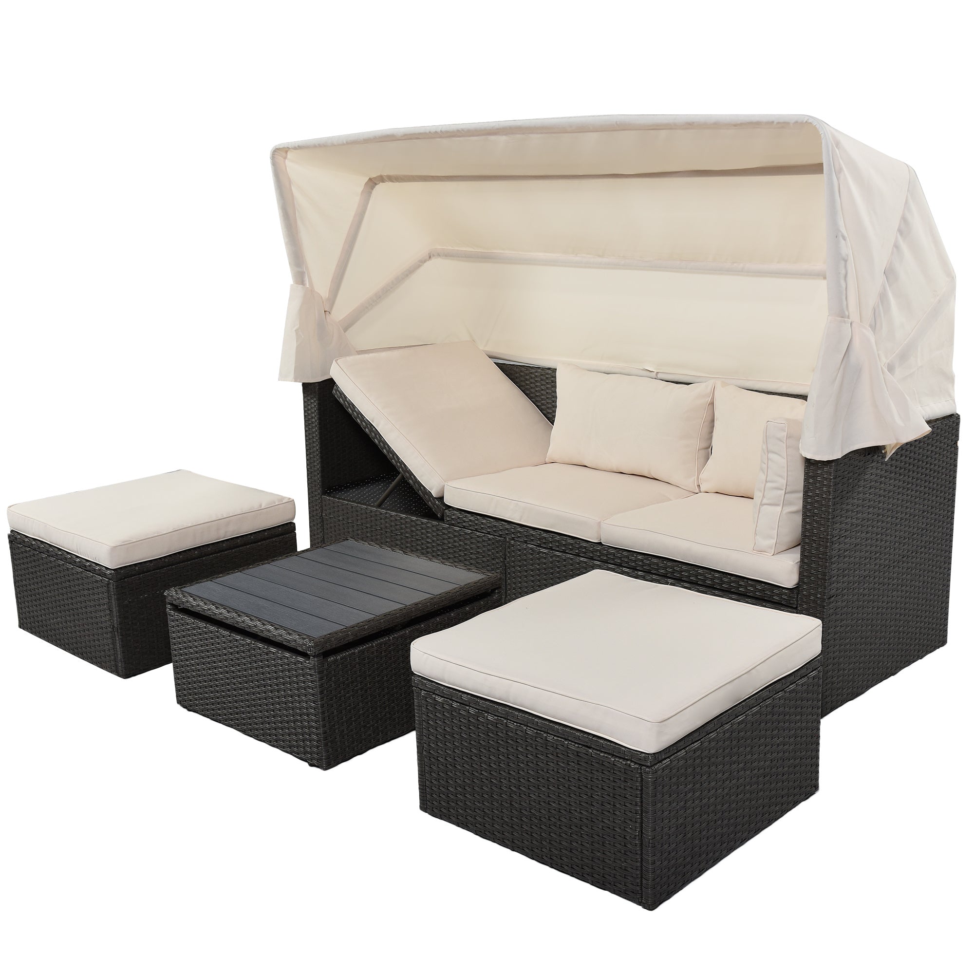 Outdoor Patio Rectangle Daybed with Retractable Canopy, Wicker FurnituDobaDealsexpress.shopRetractable Canopy, Wicker Furniture Sectional SeatingHighlights
This elegantly designed sectional sofa is perfect for the pool side, garden, patio or deck, offering the best in quality and comfort with tightly woven PE