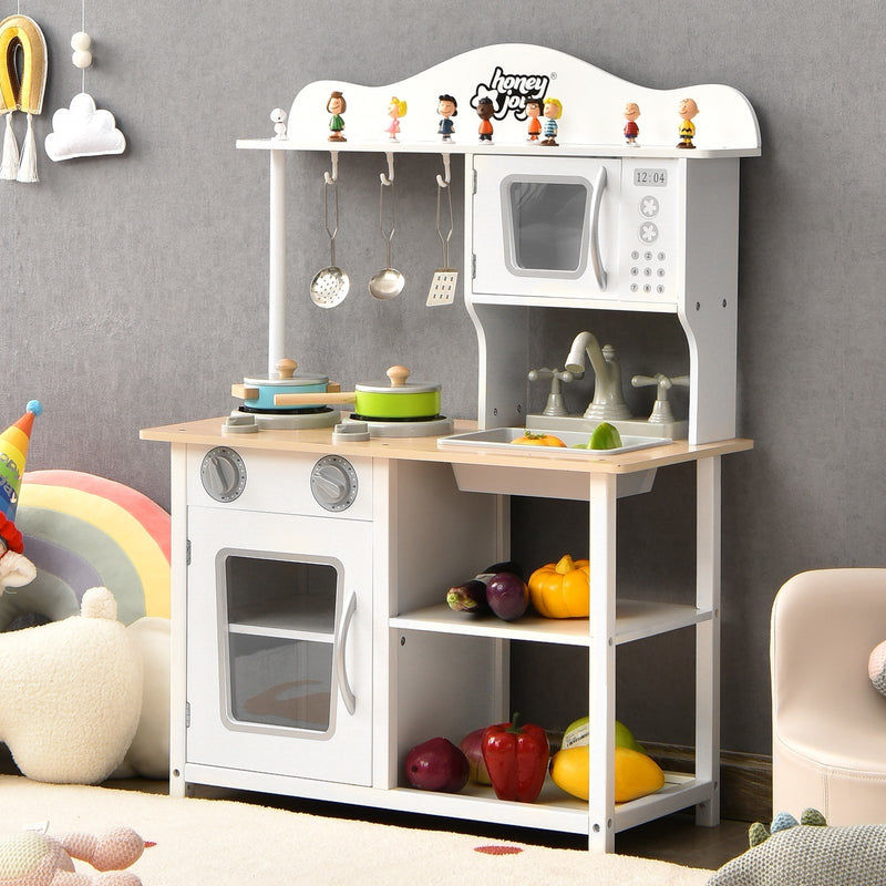 Wooden Pretend Play Kitchen Set for Kids with Accessories and SinkDobaDealsexpress.shopWooden Pretend Play Kitchen SetHighlights
Real Cooking Experience: This kitchen playset is designed with realistic facilities. The kids can cook by using the stove, which features realistic sound 