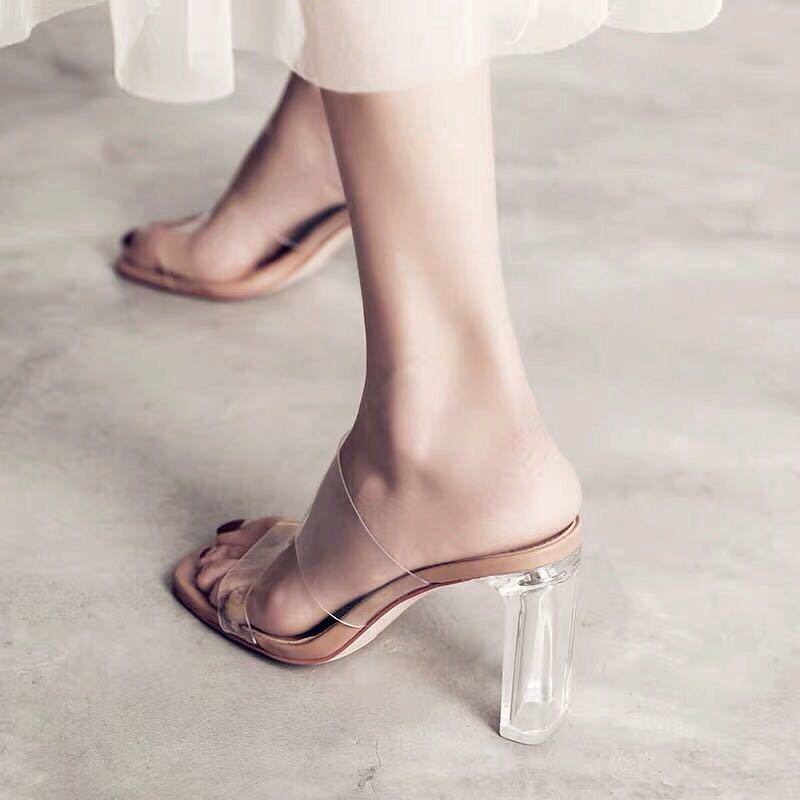 Summer Women Pumps Sandals PVC Jelly Slippers Open Toe High Heels Women Transparent Perspex Slippers Shoes Heel Clear Sandals