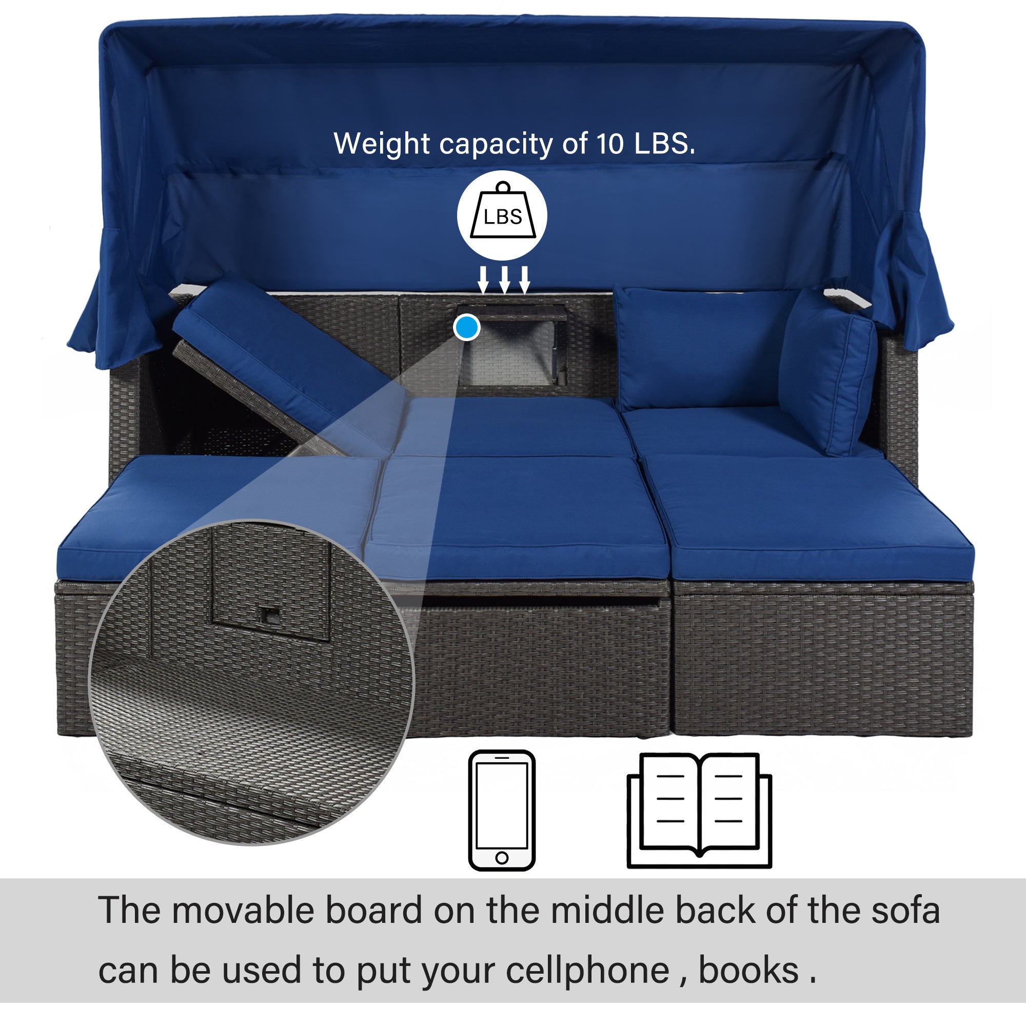 Outdoor Patio Rectangle Daybed with Retractable Canopy, Wicker FurnituDobaDealsexpress.shopRetractable Canopy, Wicker Furniture Sectional SeatingHighlights
This elegantly designed sectional sofa is perfect for the pool side, garden, patio or deck, offering the best in quality and comfort with tightly woven PE