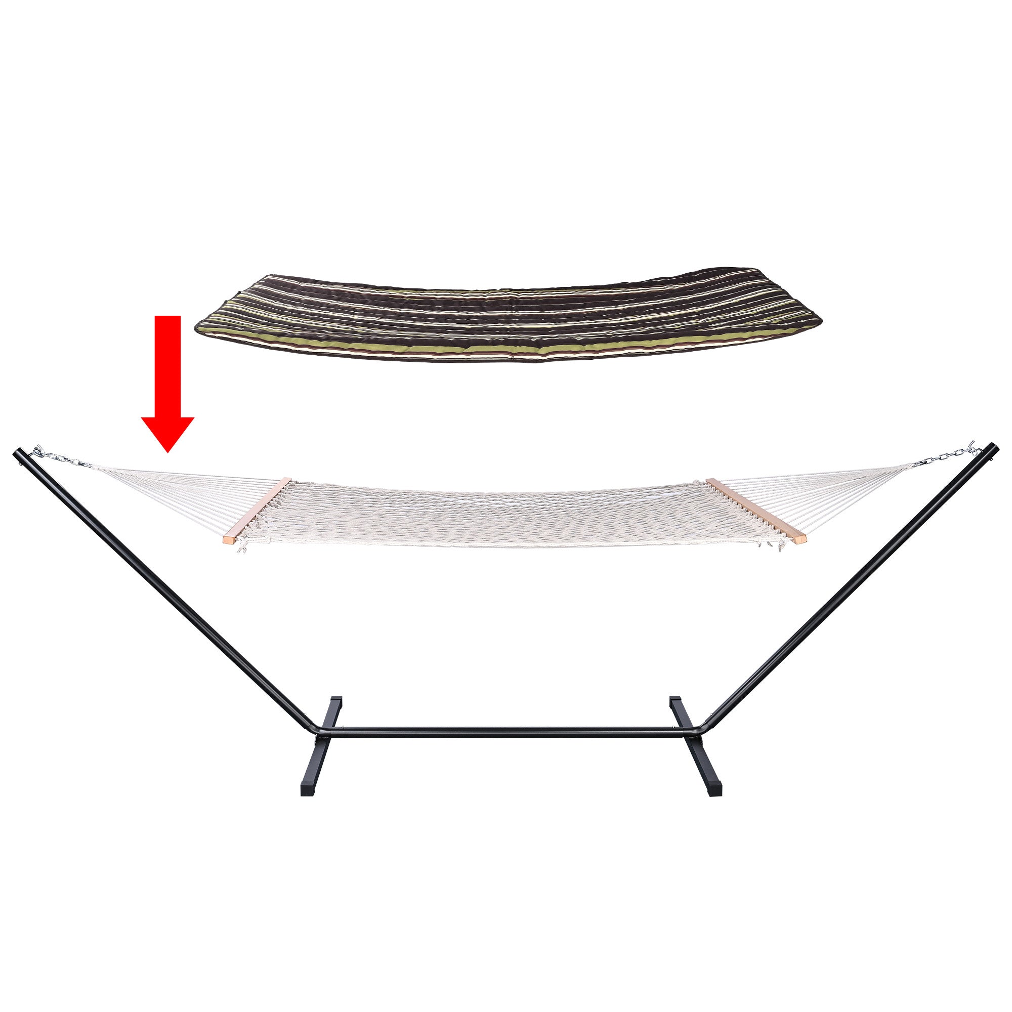 Hammock with standDobaDealsexpress.shopHammockDetails
Features:- Portable Freestanding Hammock - This 138 9/16" x 52 3/8" x 44 1/8" 2 Person Hammock with Stand can be easily set up in minutes without any tools, 