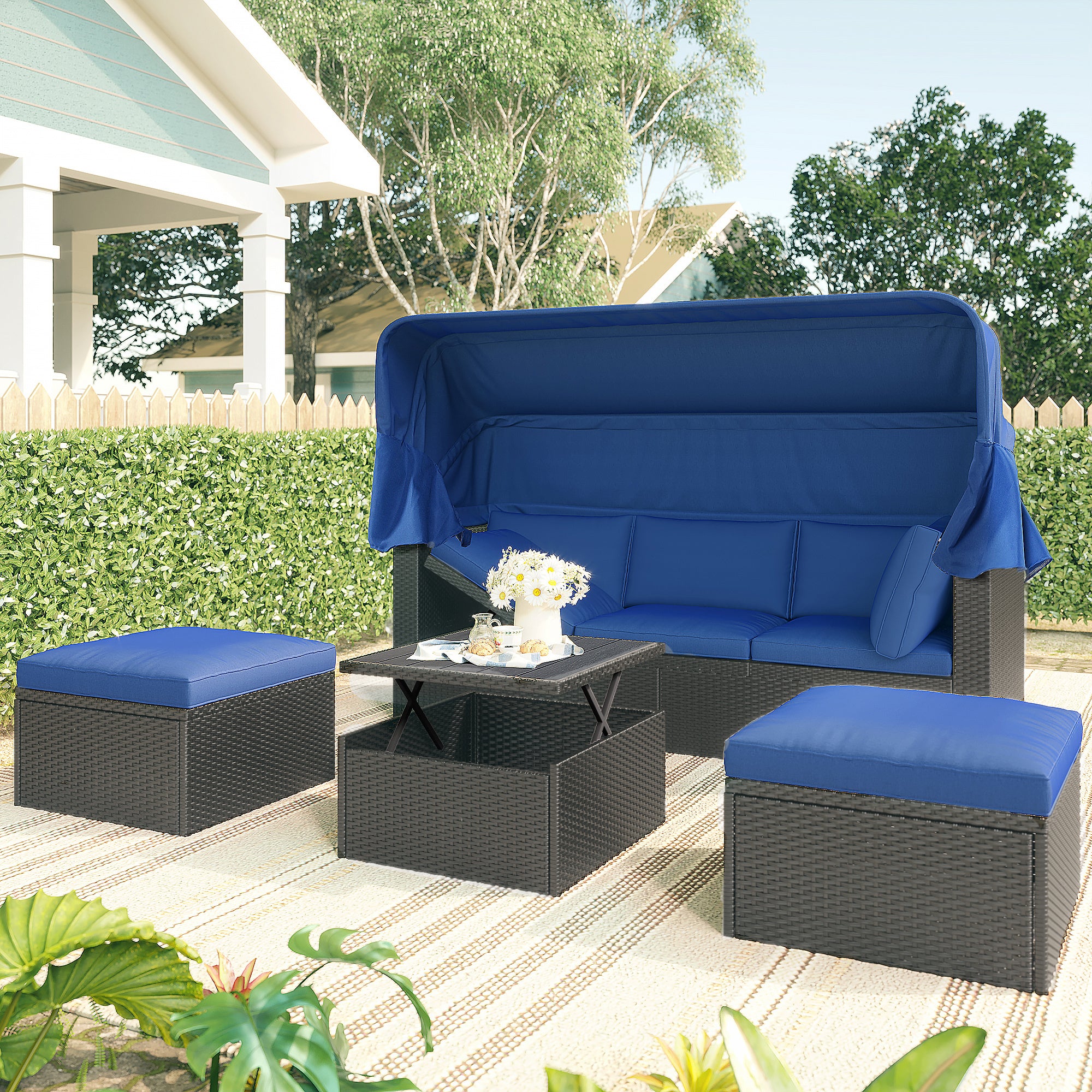 Outdoor Patio Rectangle Daybed with Retractable Canopy, Wicker FurnituDobaDealsexpress.shopRetractable Canopy, Wicker Furniture Sectional SeatingHighlights
This elegantly designed sectional sofa is perfect for the pool side, garden, patio or deck, offering the best in quality and comfort with tightly woven PE