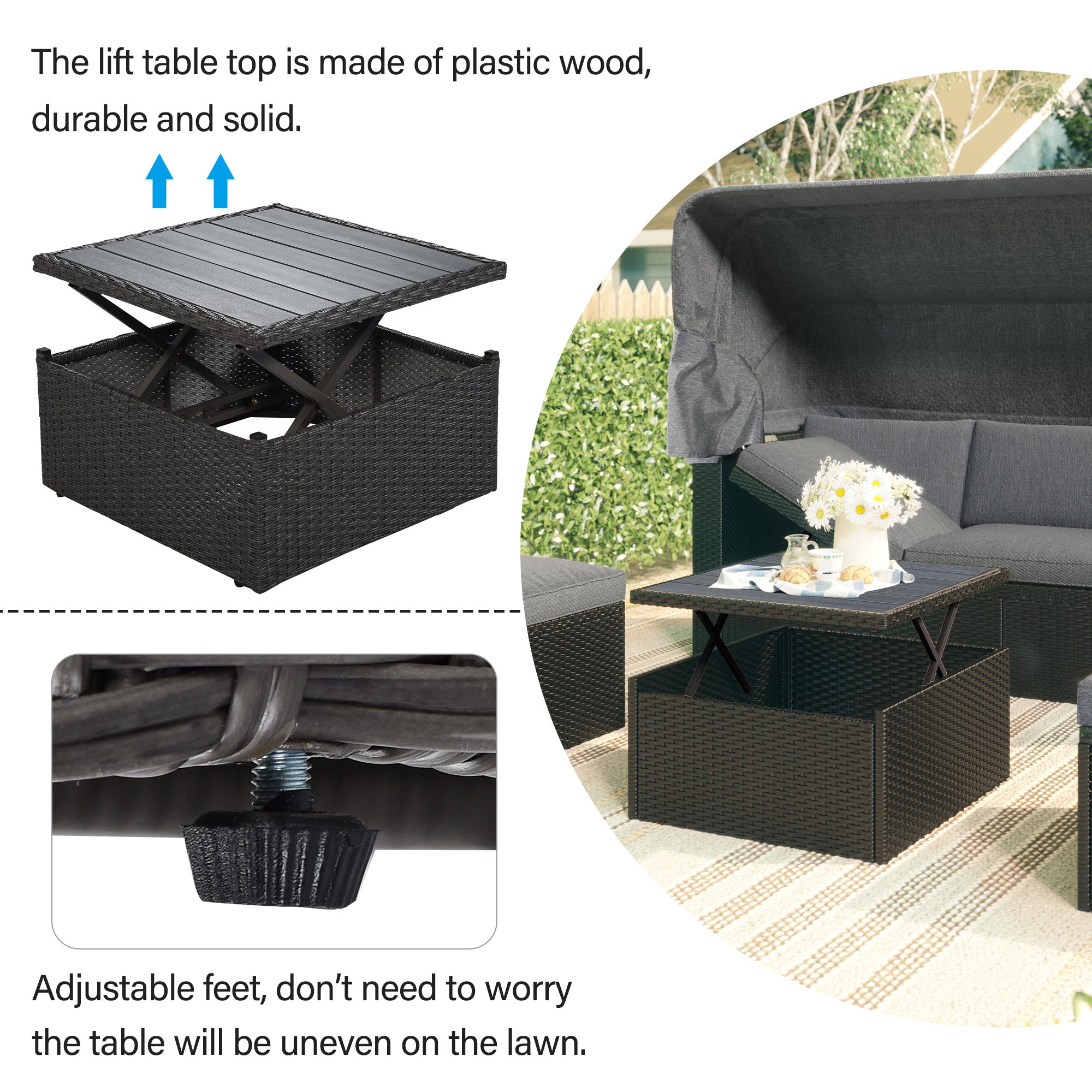 Outdoor Patio Rectangle Daybed with Retractable Canopy, Wicker FurnituDobaDealsexpress.shopRetractable Canopy, Wicker Furniture Sectional SeatingHighlights
This elegantly designed sectional sofa is perfect for the pool side, garden, patio or deck, offering the best in quality and comfort with tightly woven PE