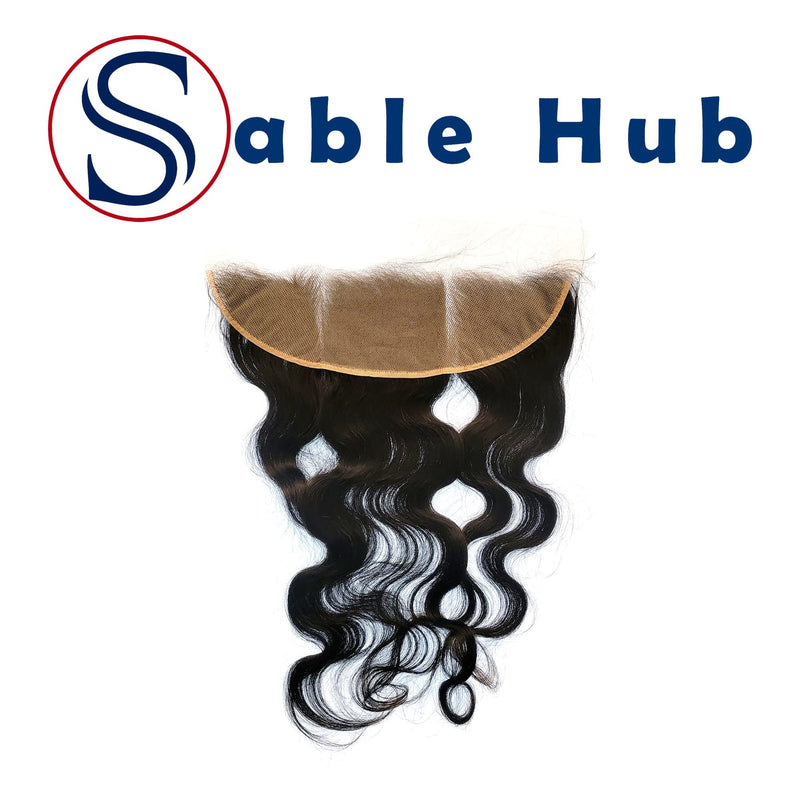 Sable Hub Frontal Lace Body Wave Women Hair Bundle | 100% Unprocessed Brazilian Hair Virgin Body Wave Pre Plucked Baby Hair Extension Ear to Ear Frontal Lace 150% Density - Natural Human Hair