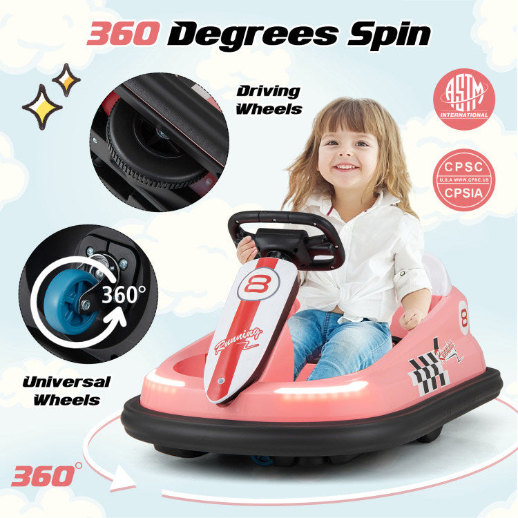 6V kids Ride-on Bumper Car with 360° Spinning and Dual MotorsDobaDealsexpress.shop6V kids Ride-Highlights
Exciting yet Safe Bumping: Equipped with dual motors and a rechargeable battery, this electric bumper car allows kids to enjoy a long time of exciting bum