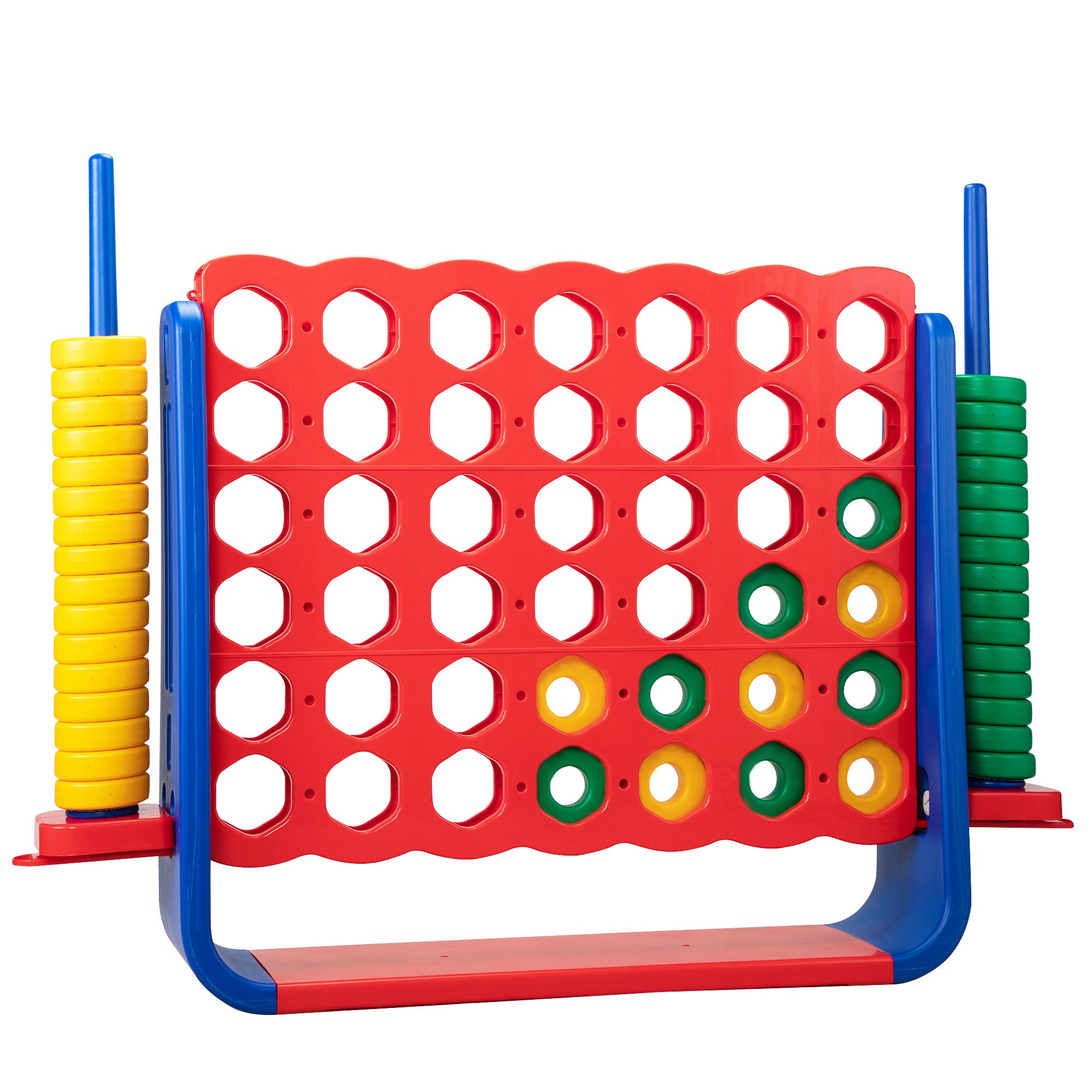 Jumbo 4-to-Score Game Set;  Giant Connect 4 with 42 Rings;  Indoor OutDobaDealsexpress.shop42 Rings; Indoor Outdoor Game SetDetails
Features:
[Giant 4-in-a-row Game Set]: A colorful finish with a 3D version, this 4-in-a-row game set brings more joy for both kids and parents. Perfect as a 