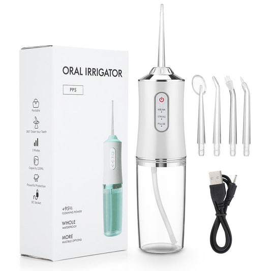 Oral Irrigator Portable Dental Water Flosser USB Rechargeable Water JeDobaDealsexpress.shopOral Irrigator Portable Dental Water Flosser USB Rechargeable Water Jet Floss Tooth Pick 4 Jet Tip 220ml 3 Modes IPX7 1400rpmDetails
Features:

1.The dental water flosser can efficiently reduce food residue; germs and dirt; helping people improve oral condition maintain oral health; ideal 