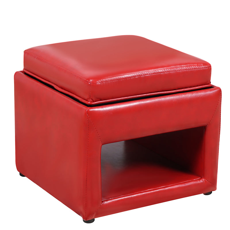 Stylish Faux Leather Upholstered Storage Ottoman with Tray Square Footrest Stool