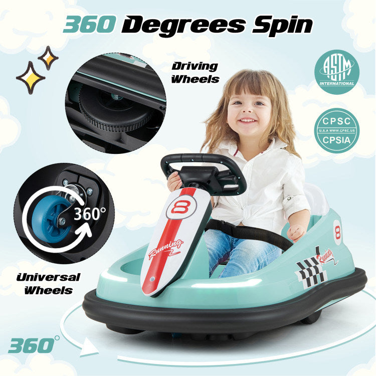 6V kids Ride-on Bumper Car with 360° Spinning and Dual MotorsDobaDealsexpress.shop6V kids Ride-Highlights
Exciting yet Safe Bumping: Equipped with dual motors and a rechargeable battery, this electric bumper car allows kids to enjoy a long time of exciting bum