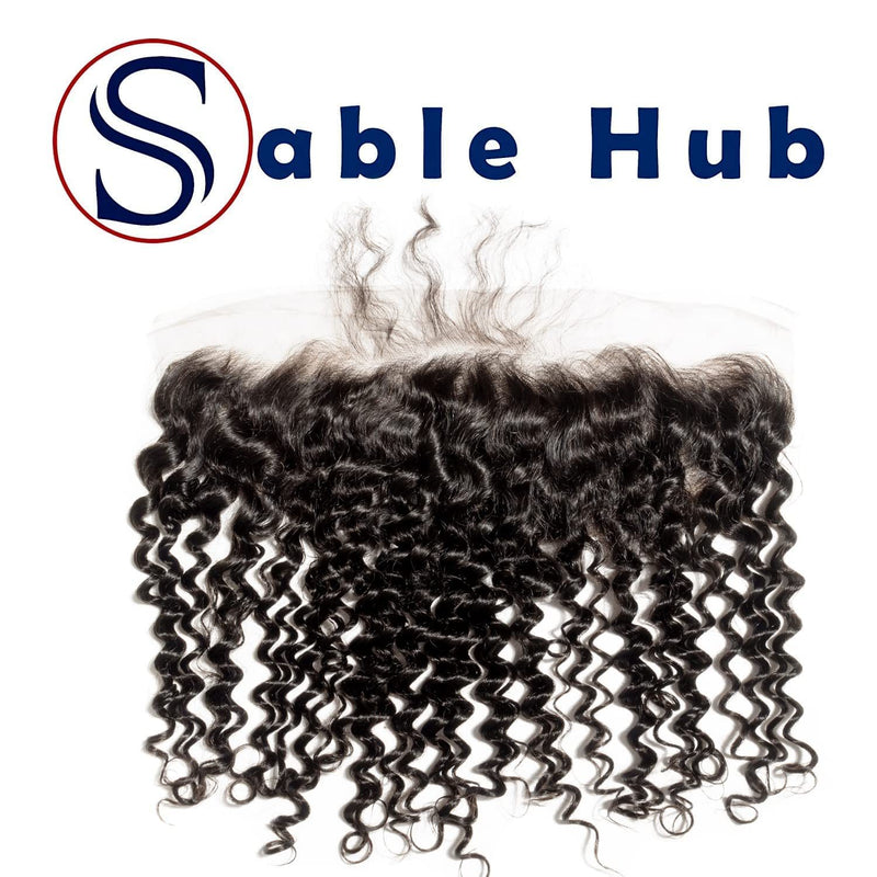 Sable Hub Frontal Lace Kinky Curly Women Hair Bundle Natural Human | 100% Unprocessed Brazilian Transparent 13XHD Virgin Kinky Curl Pre Plucked Baby Hair Extension | Ear to Ear Frontal Lace 150% Densi