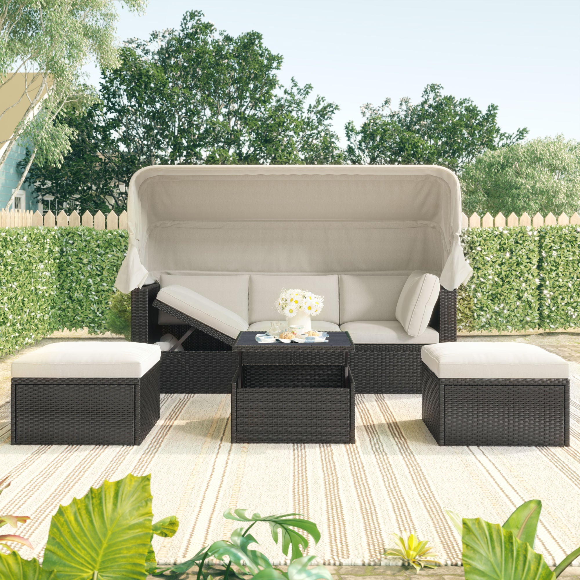 Outdoor Patio Rectangle Daybed with Retractable Canopy, Wicker FurnituDobaDealsexpress.shopRetractable Canopy, Wicker Furniture Sectional SeatingHighlights
This elegantly designed sectional sofa is perfect for the pool side, garden, patio or deck, offering the best in quality and comfort with tightly woven PE
