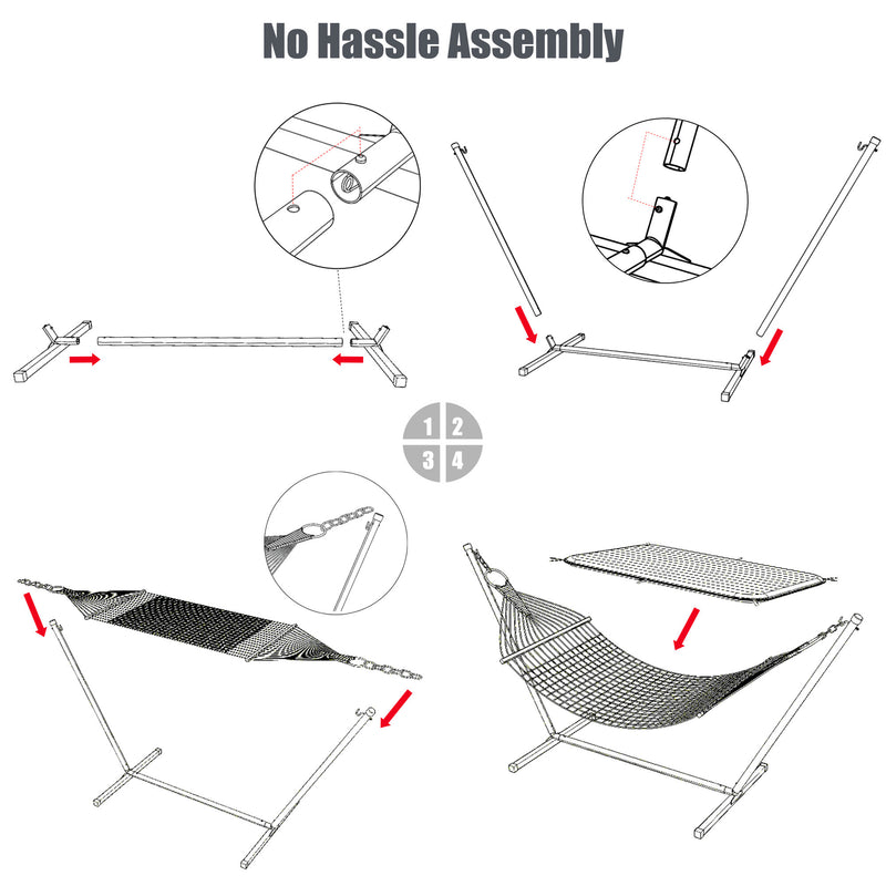 Hammock with standDobaDealsexpress.shopHammockDetails
Features:- Portable Freestanding Hammock - This 138 9/16" x 52 3/8" x 44 1/8" 2 Person Hammock with Stand can be easily set up in minutes without any tools, 