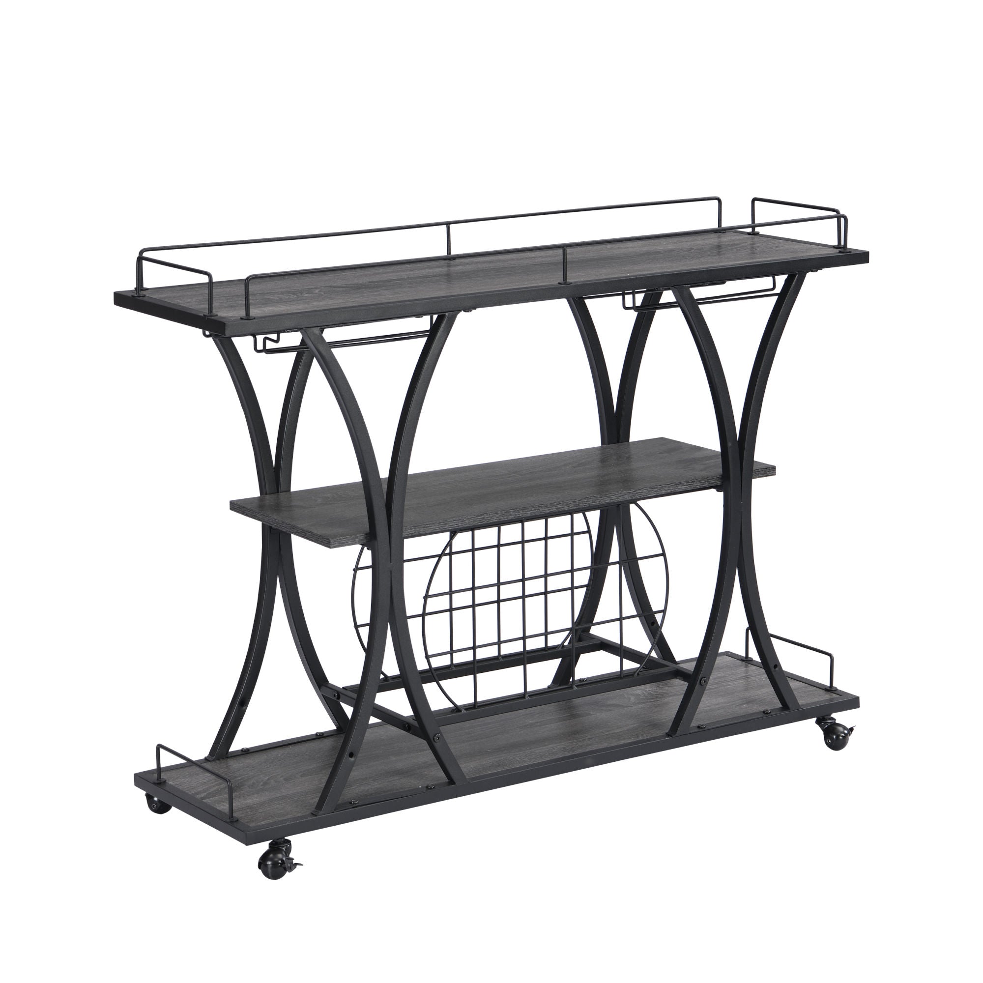 Industrial Bar Cart Kitchen Bar&Serving Cart for Home with Wheels 3 -TDobaDealsexpress.shopIndustrial Bar Cart Kitchen Bar&Serving CartHighlights
1. BOTTLE RACK AND WINE GLASS STORAGE: this bar cart features three levels for storing wine or placing trays,
with 11 bottles and16 wine glass racks.
2. M