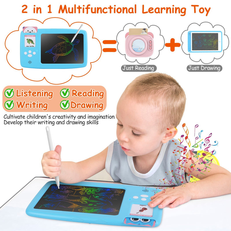 224 Words Toddler Learning Toy Talking Flash Cards with LCD Writing Tablet Preschool Educational Reading Drawing Machine Autism Sensory Toy 3+ Years Old Children