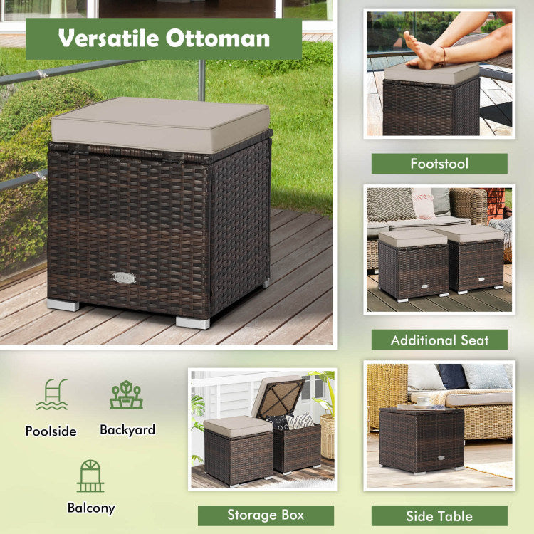 2 Pieces Patio Ottoman with Hidden Storage Space