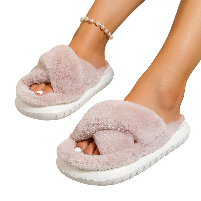 Women's Fuzzy Slippers Plush Fluffy Furry Home Shoes