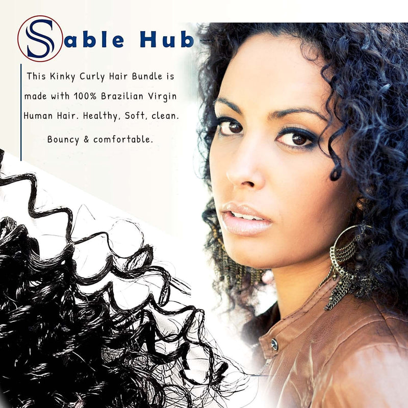 Sable Hub Frontal Lace Kinky Curly Women Hair Bundle Natural Human | 100% Unprocessed Brazilian Transparent 13XHD Virgin Kinky Curl Pre Plucked Baby Hair Extension | Ear to Ear Frontal Lace 150% Densi