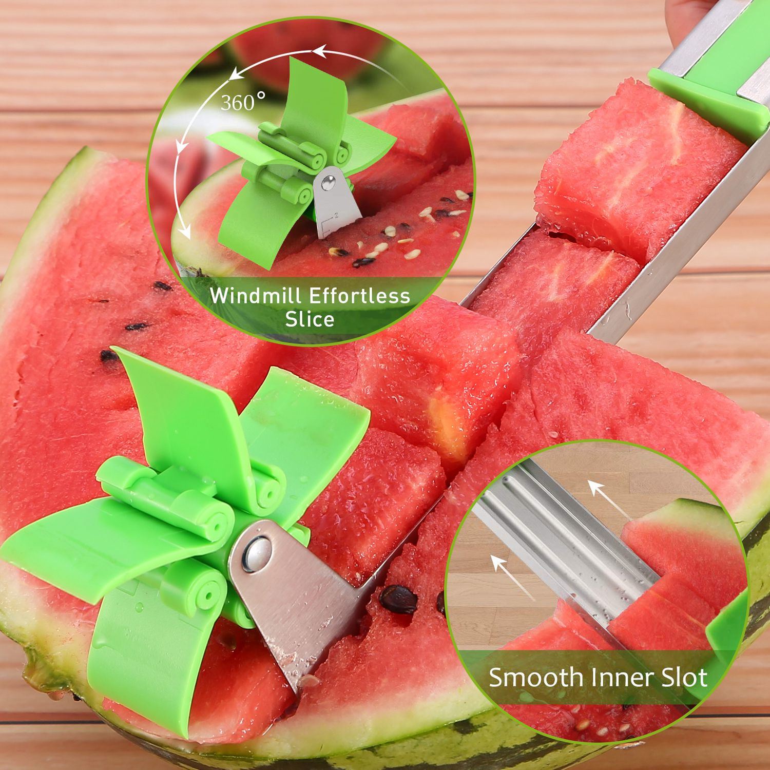 Watermelon Slicer Stainless Steel Watermelon Cubes Windmill Cutter MelDobaDealsexpress.shopWatermelon Slicer Stainless Steel Watermelon Cubes Windmill Cutter Melon Knife Fruit Tools Kitchen GadgetsHighlights
Eat and cut watermelon in an quicker and easier way
Make your own watermelon salad in one minute, enjoy refreshing watermelon cubes in Summer.
Food-grade 