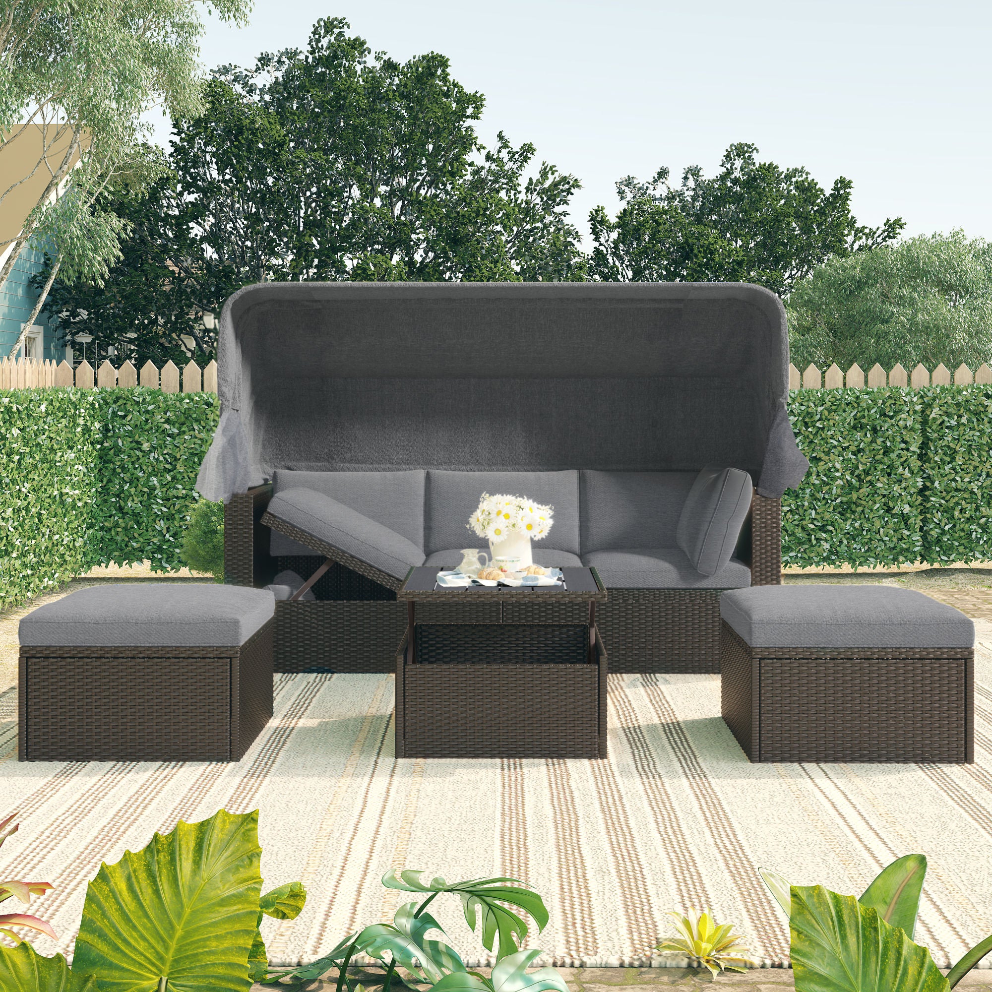 Outdoor Patio Rectangle Daybed with Retractable Canopy, Wicker FurnituDobaDealsexpress.shopRetractable Canopy, Wicker Furniture Sectional SeatingHighlights
This elegantly designed sectional sofa is perfect for the pool side, garden, patio or deck, offering the best in quality and comfort with tightly woven PE