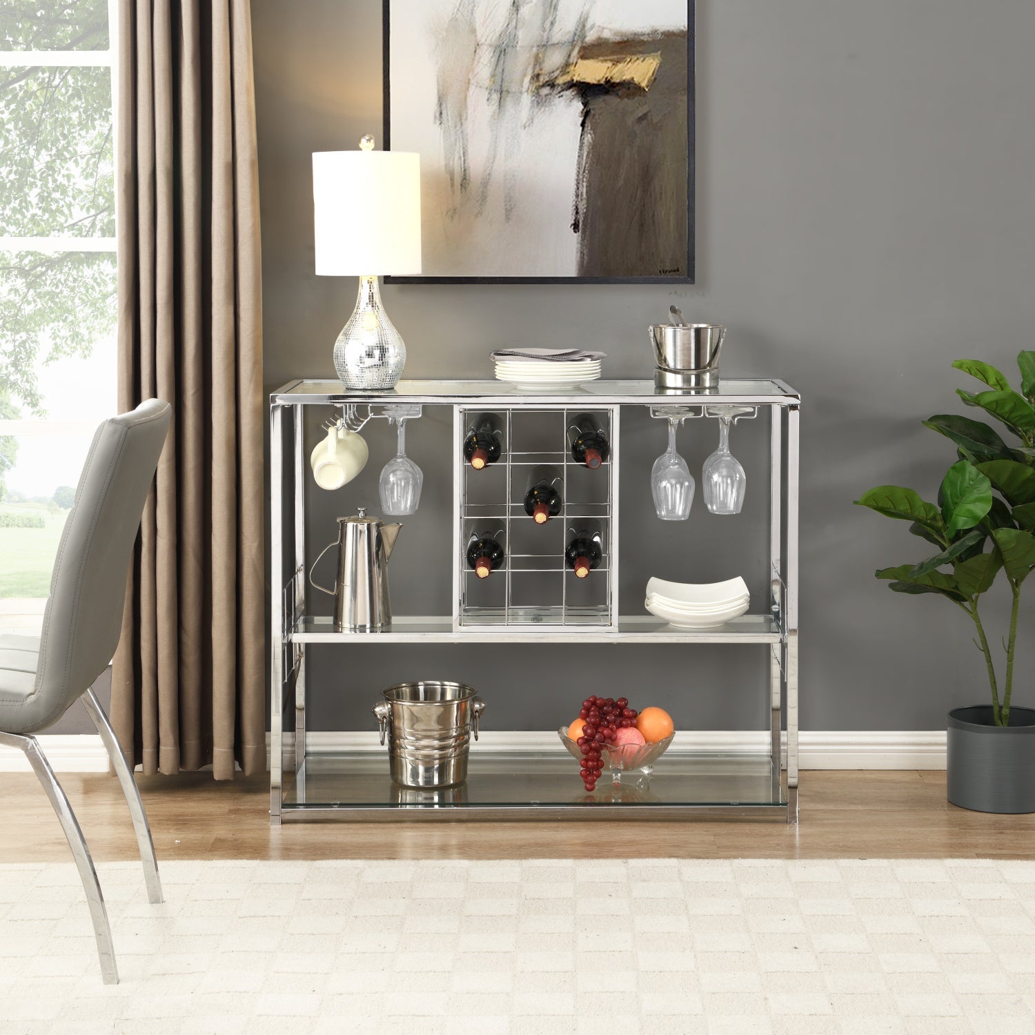 Bar Serving Cart with Glass Holder and Wine Rack, 3-Tier Kitchen TrollDobaDealsexpress.shopBar Serving CartHighlights
BIG STORAGE: 12 bottles,12 stemware racks and 8 cups can be holded. Other cups or trays can be put on the three glasses
STURDY TEMPERED GLASSES: 5mm thick