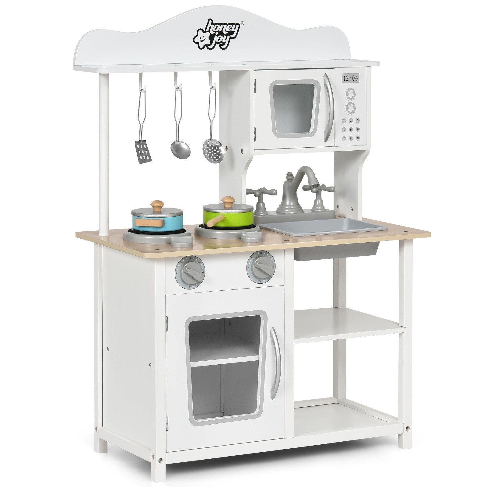 Wooden Pretend Play Kitchen Set for Kids with Accessories and SinkDobaDealsexpress.shopWooden Pretend Play Kitchen SetHighlights
Real Cooking Experience: This kitchen playset is designed with realistic facilities. The kids can cook by using the stove, which features realistic sound 