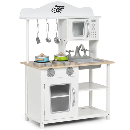 Wooden Pretend Play Kitchen Set for Kids with Accessories and SinkDobaDealsexpress.shopWooden Pretend Play Kitchen SetHighlights
Real Cooking Experience: This kitchen playset is designed with realistic facilities. The kids can cook by using the stove, which features realistic sound 