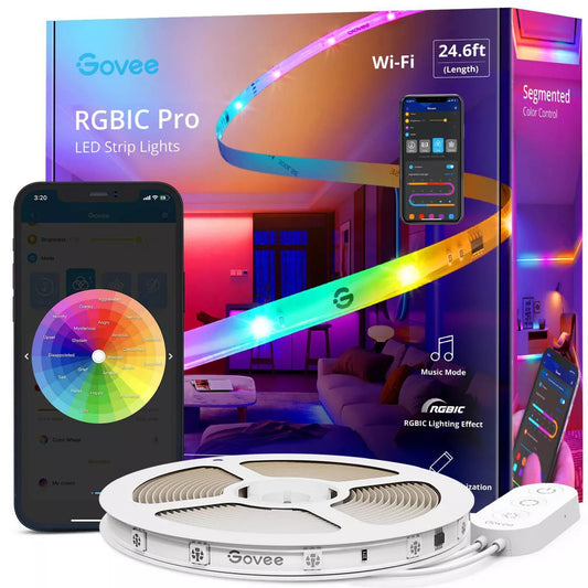 RGBIC Pro 24.6' LED Strip LightsDobaDealsexpress.shop6' LED Strip LightsDetails
Specifications
Includes: Integrated LED Bulb(s) (Non-Removable)
Dimensions (Overall): .12 Inches (H) x .39 Inches (W) x 295.28 Inches (D)
Weight: 1.43 Pounds