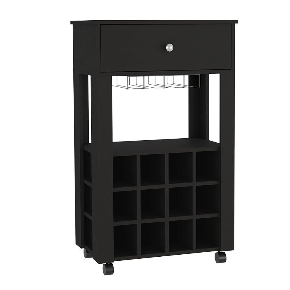 Bar Cart Bayamon, Twelve Wine Cubbies, Four Legs, Black Wengue FinishDobaDealsexpress.shopBar Cart Bayamon, Twelve Wine Cubbies,Specification
Main Color:Black
Main Material:Particle Board
Details
Product Features:
Twelve Wine Cubbies
Four Legs
One Open Shelf
Superior Top 27,44''
Our furniture