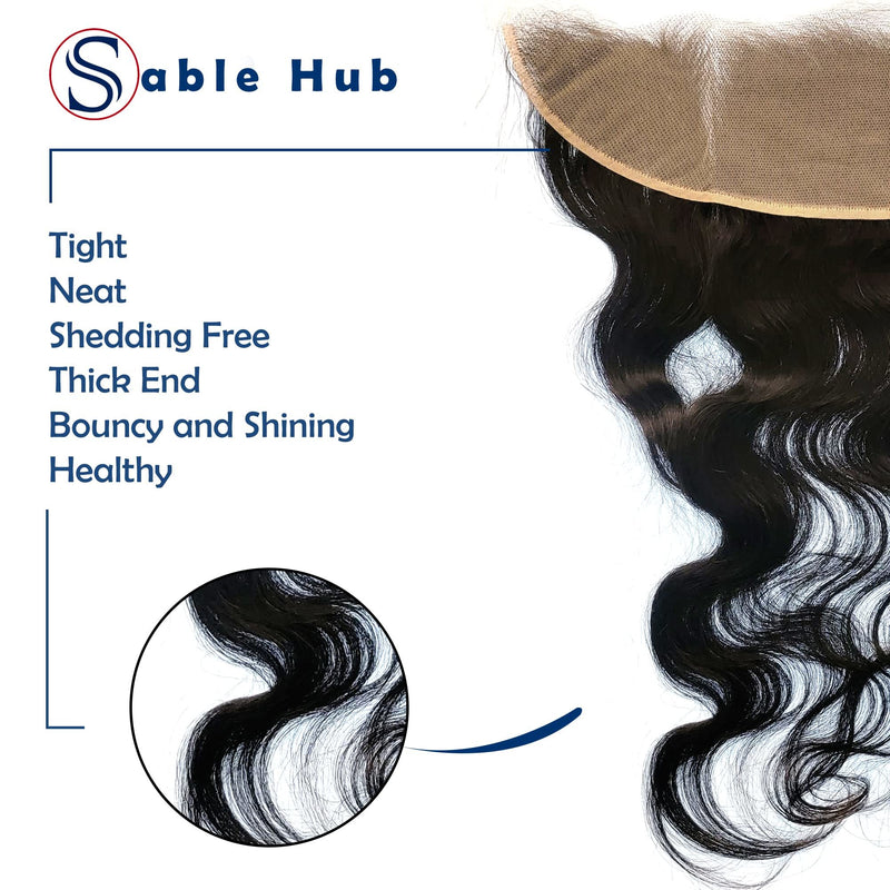 Sable Hub Frontal Lace Body Wave Women Hair Bundle | 100% Unprocessed Brazilian Hair Virgin Body Wave Pre Plucked Baby Hair Extension Ear to Ear Frontal Lace 150% Density - Natural Human Hair