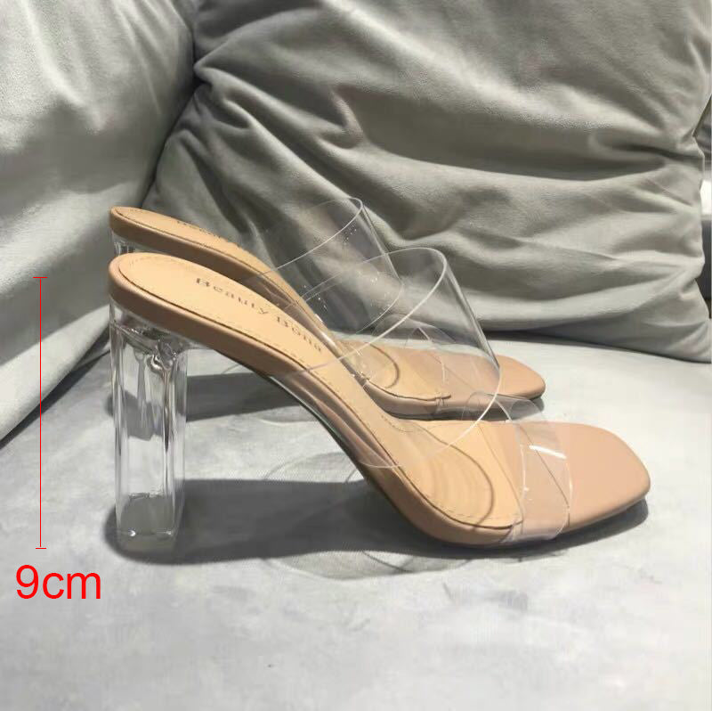 Summer Women Pumps Sandals PVC Jelly Slippers Open Toe High Heels Women Transparent Perspex Slippers Shoes Heel Clear Sandals