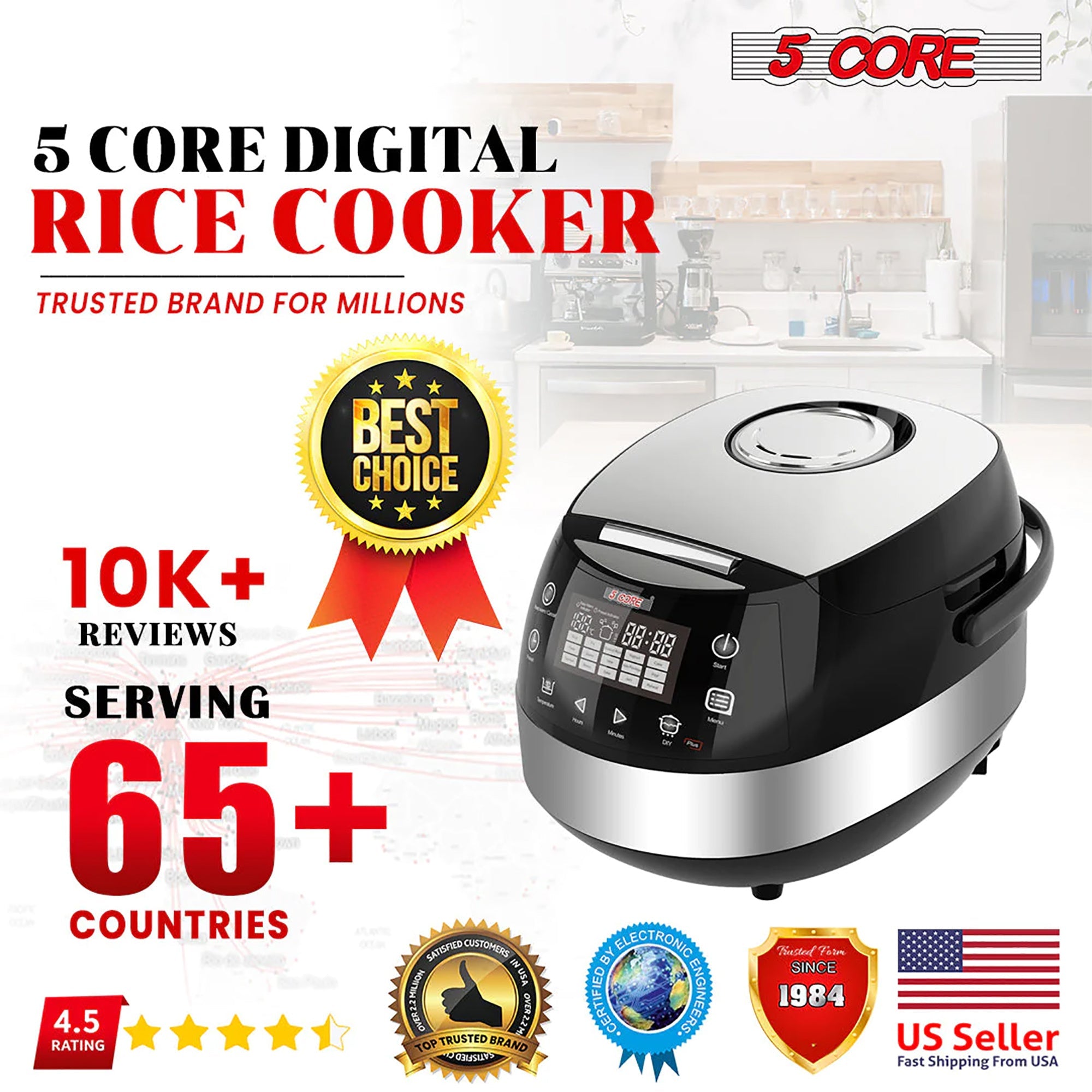 5 Core 5.3Qt Asian Rice Cooker Digital Programmable 15-in-1 Ergonomic DobaDealsexpress.shop-1 Ergonomic Large Touch Screen Electric Multi Cooker Slow Cooker Steamer Pot Warmer 11 Cups 24 Hour Delay Timer AutoHighlights
With the help of an electric rice cooker, you can prepare everything from a filling jambalaya, steamed vegetables, rice, decadent cake, Stew Pot, Steamer,