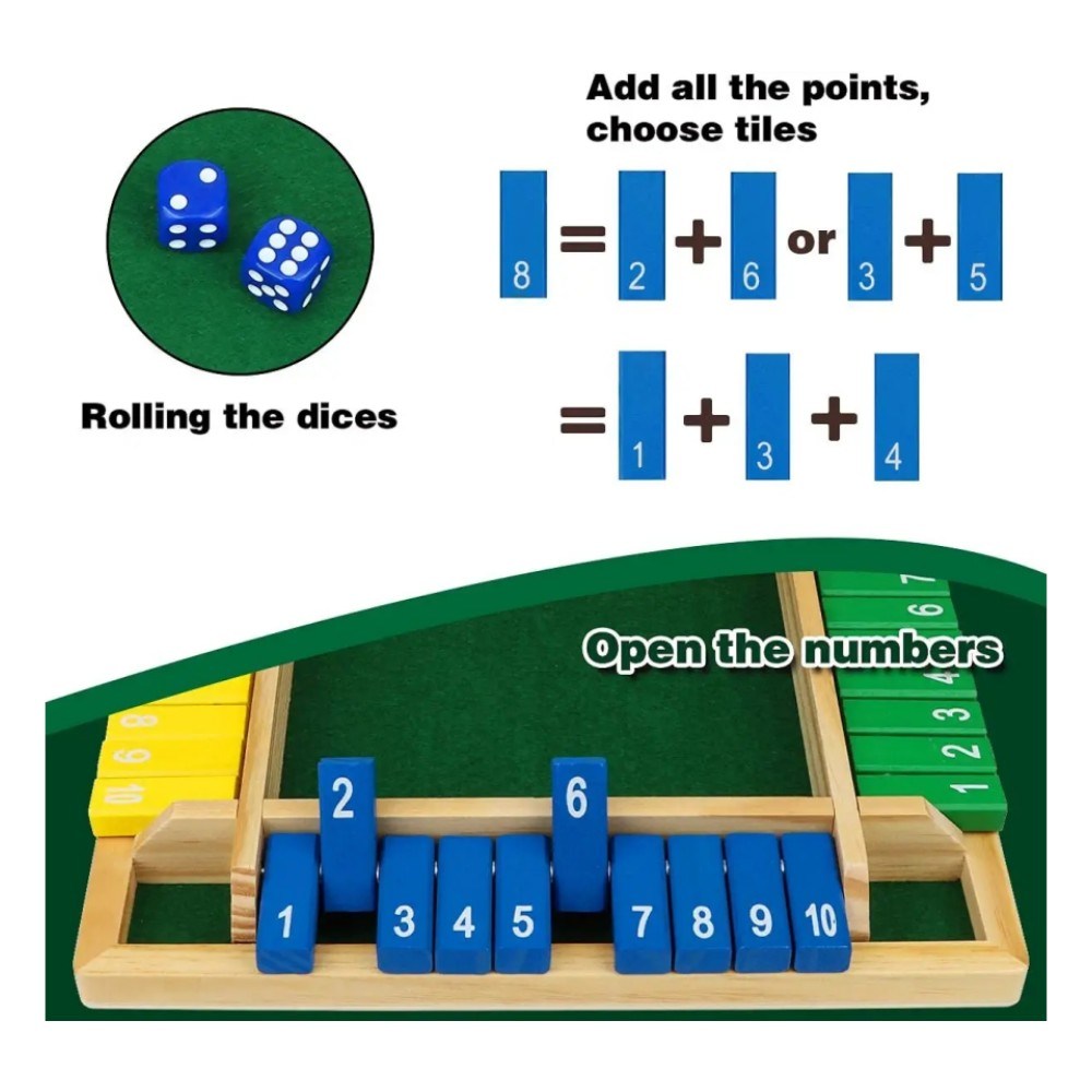 Shut The Box Game; Wooden Board Dice Games For Adults And Kids 2-4 PlaDobaDealsexpress.shopBox Game; Wooden Board Dice GamesDetails