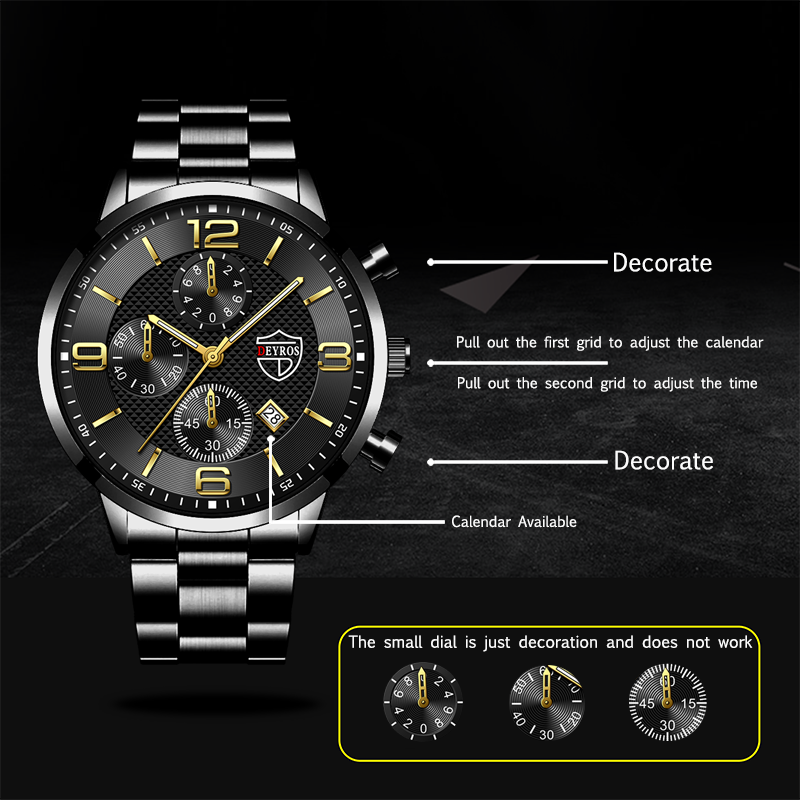 Luxury Mens Watches Stainless Steel Quartz Male Wristwatch Male Sport Leather Watch Calendar Luminous Men Clock relogio masculin