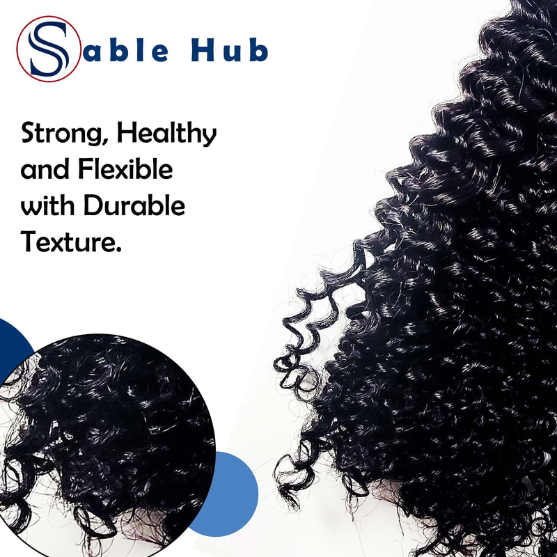 Sable Hub Frontal Lace Kinky Curly Women Hair Bundle Natural Human | 100% Unprocessed Brazilian Transparent 13XHD Virgin Kinky Curl Pre Plucked Baby Hair Extension | Ear to Ear Frontal Lace 150% Densi