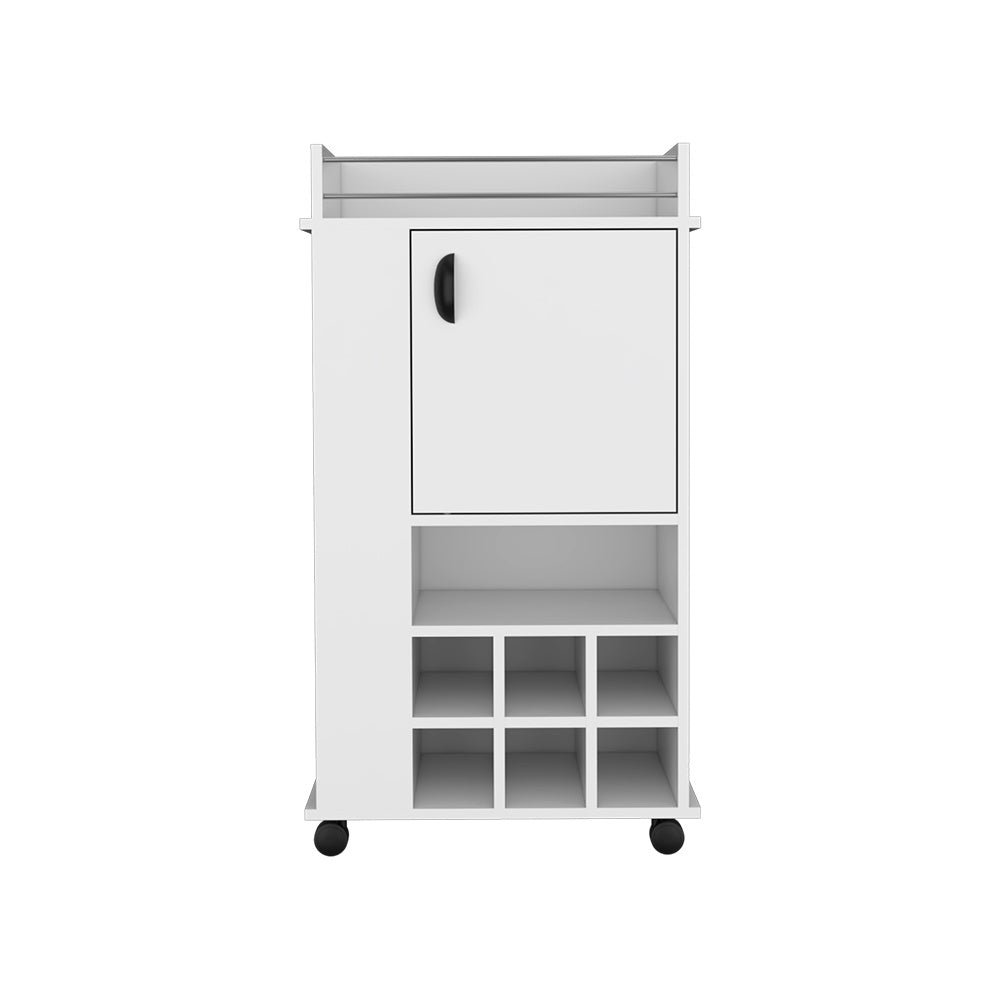 Bar Cart with Casters Reese, Six Wine Cubbies and Single Door, White FDobaDealsexpress.shopSingle Door, White FinishSpecification
Main Color:White
Main Material:Particle Board
Details
Product Features:
The bar cart's smooth-rolling casters ensure effortless movement, allowing you 