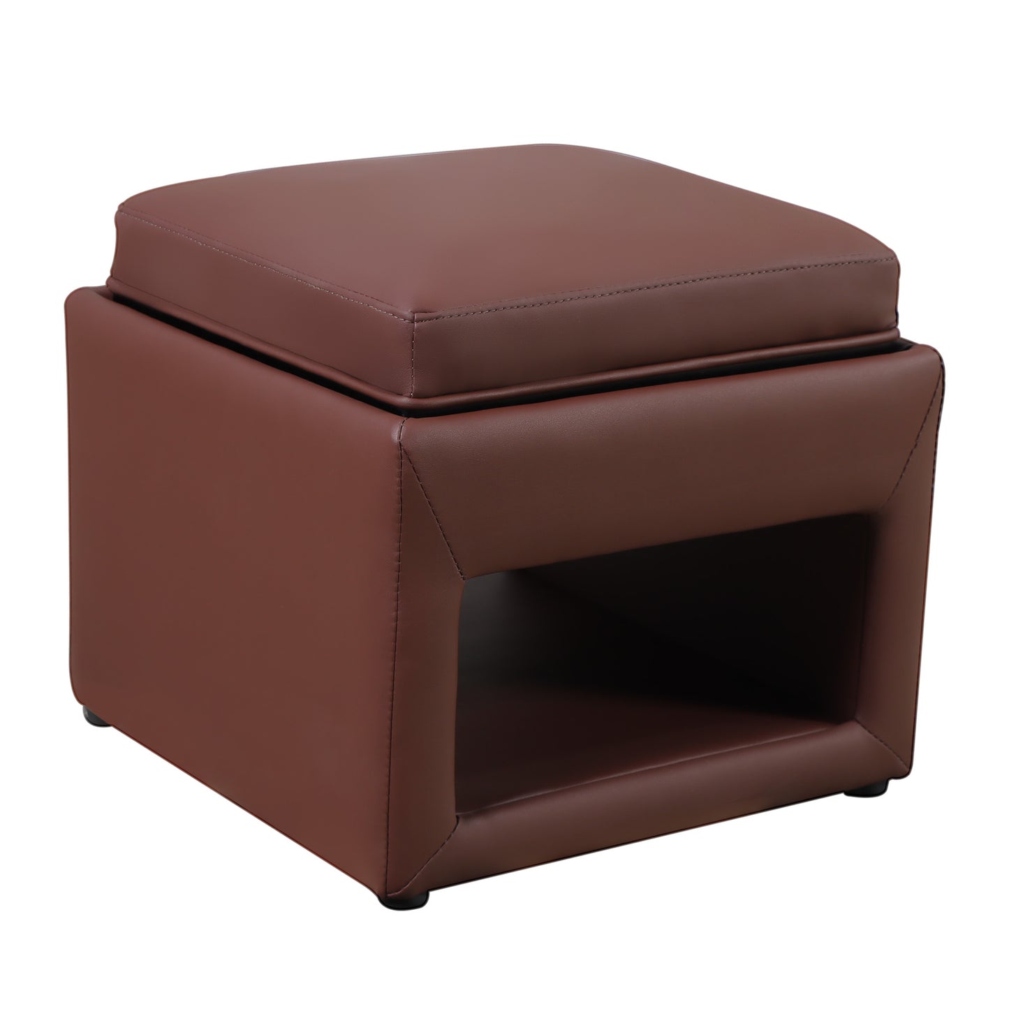 Stylish Faux Leather Upholstered Storage Ottoman with Tray Square Footrest Stool