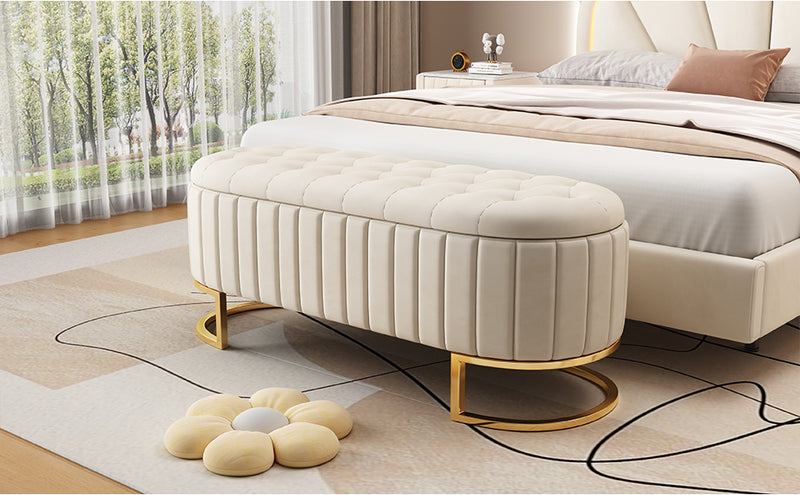 Elegant Upholstered Velvet Storage Ottoman with Button-Tufted,Storage Bench with Metal Legs for Bedroom,Living Room,Fully Assembled Except Legs