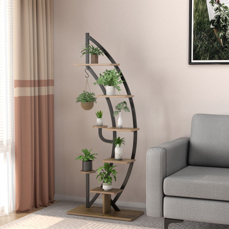 6-Tier 9 Potted Metal Plant Stand Holder Display Shelf with HookDobaDealsexpress.shop6-Tier 9 Potted Metal Plant Stand Holder Display ShelfHighlights
Multi-Layer Storage Space: The 6-tier moon half plant stand adopts a 6-layer ladder structure, which not only provides ample storage and display space for