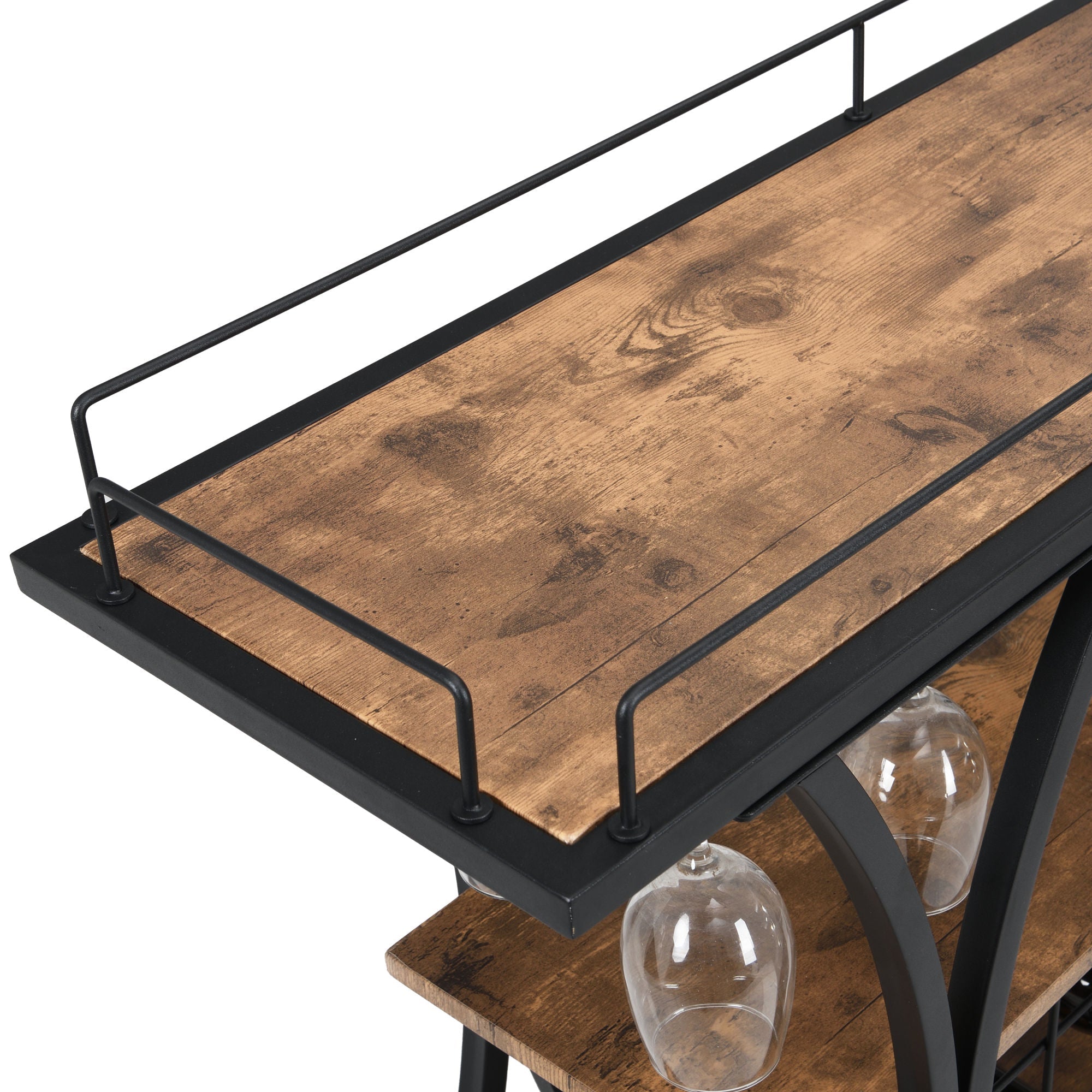 Industrial Black Bar Serving Cart for home with Wine Rack and Glass HoDobaDealsexpress.shopIndustrial Black Bar Serving CartHighlights
BOTTLE RACK AND WINE GLASS STORAGE: three levels for storing wine or placing trays, with 11 bottles and 16 wine glass rack.
MOBILE SERVING CART: it rests 